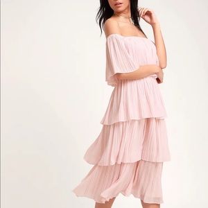 Lulus Blush Pink Off Shoulder Ruffle Midi Dress